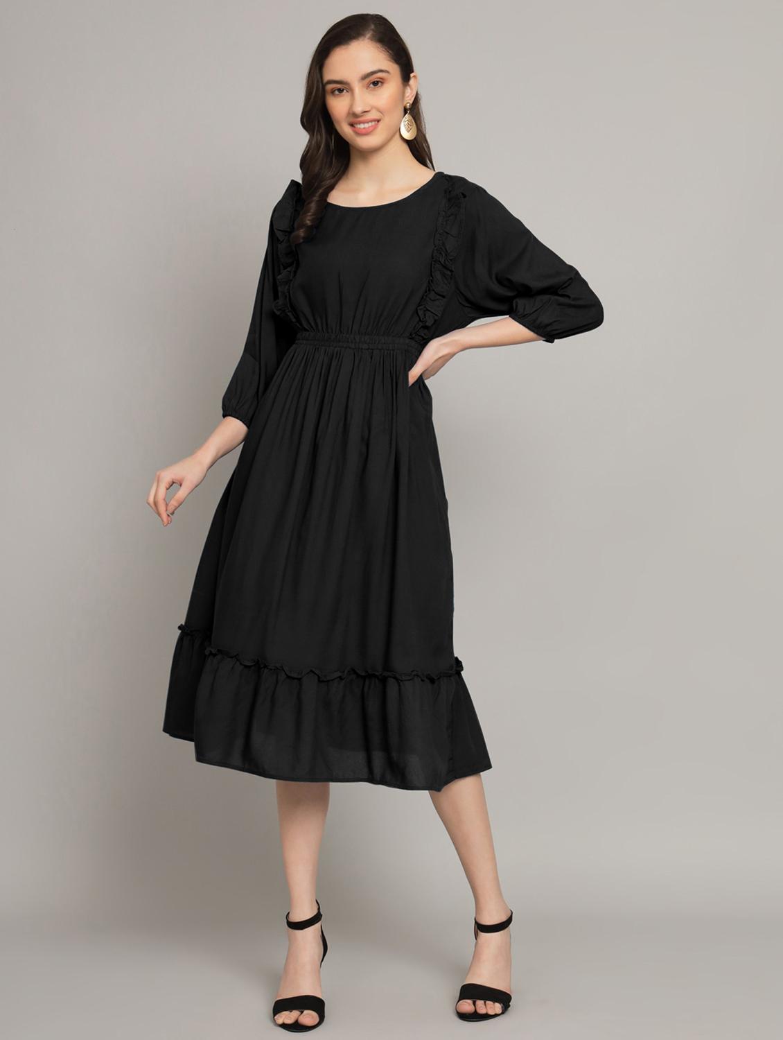 women solid puff sleeve tiered dress - 21982097 -  Zoom Image - 0