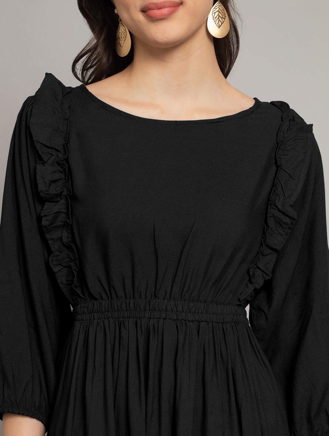 women solid puff sleeve tiered dress - 21982097 - Standard Image - 2