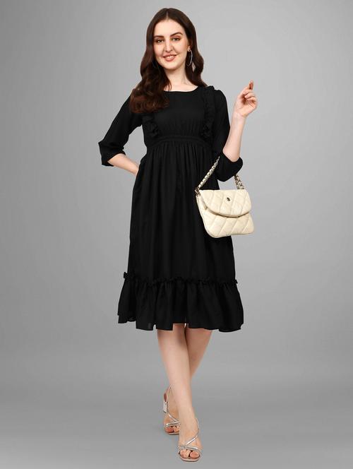 women solid puff sleeve tiered dress - 21982099 -  Standard Image - 0