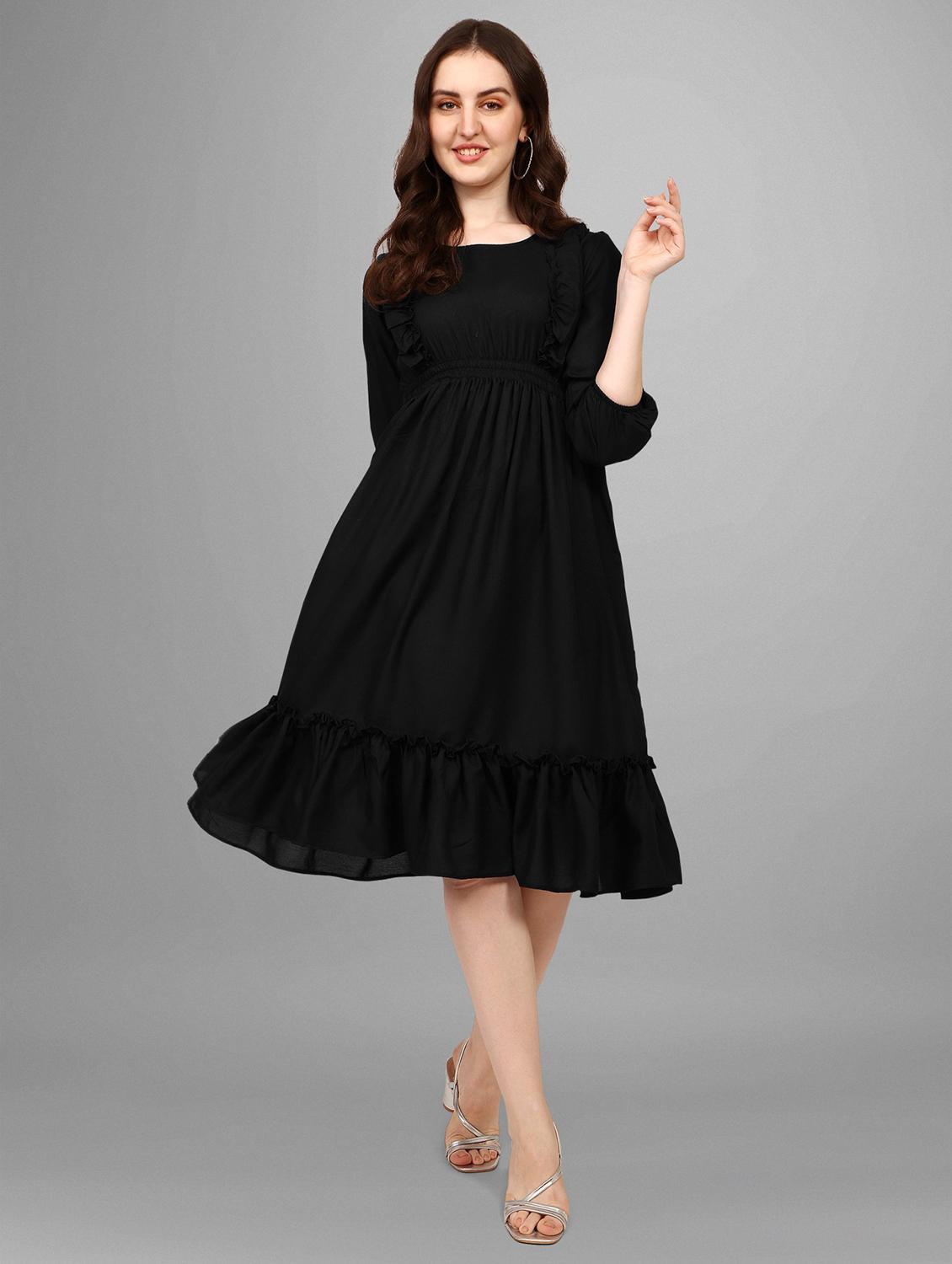 women solid puff sleeve tiered dress - 21982099 - Standard Image - 2