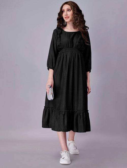 women solid puff sleeve tiered dress - 21982101 - Standard Image - 0