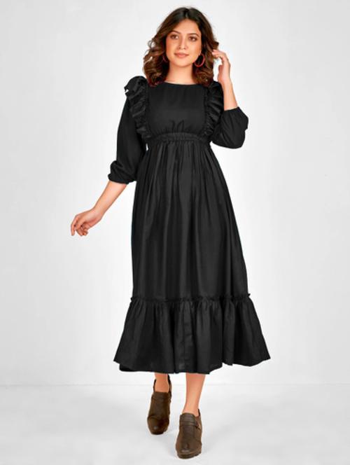 women solid puff sleeve tiered dress - 21982103 - Standard Image - 0