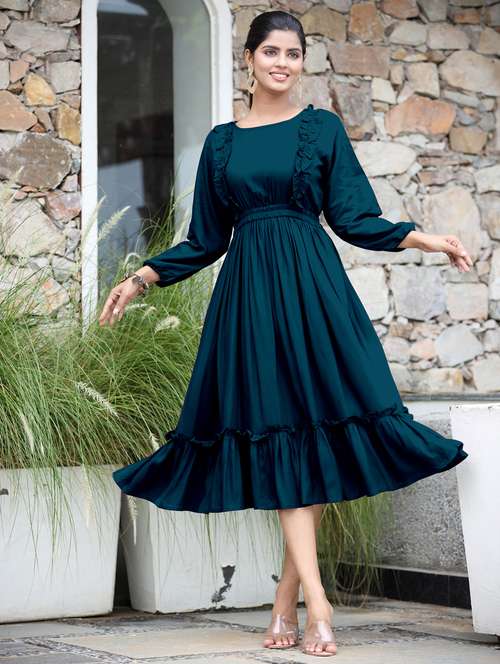 women solid puff sleeve tiered dress - 21982108 -  Standard Image - 0