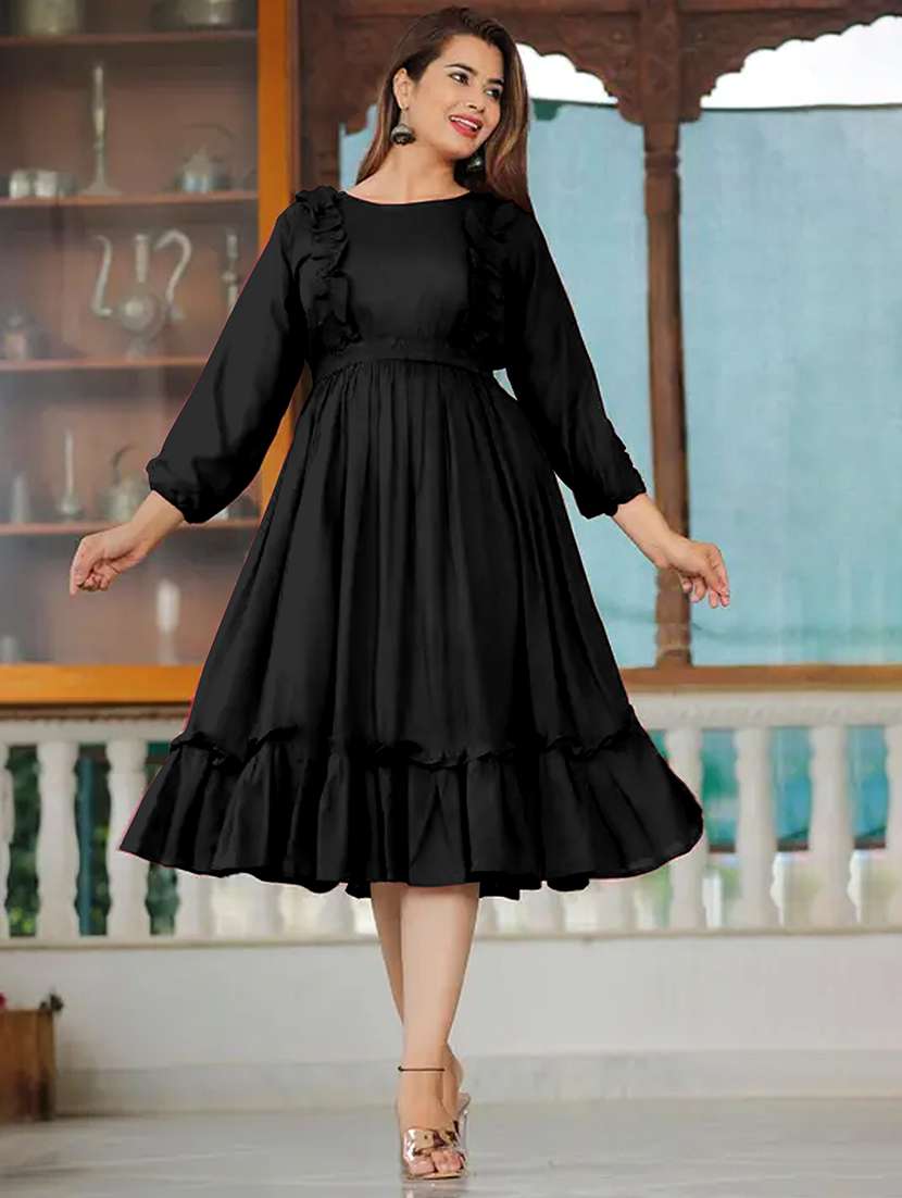 women solid puff sleeve tiered dress - 21982109 -  Zoom Image - 0
