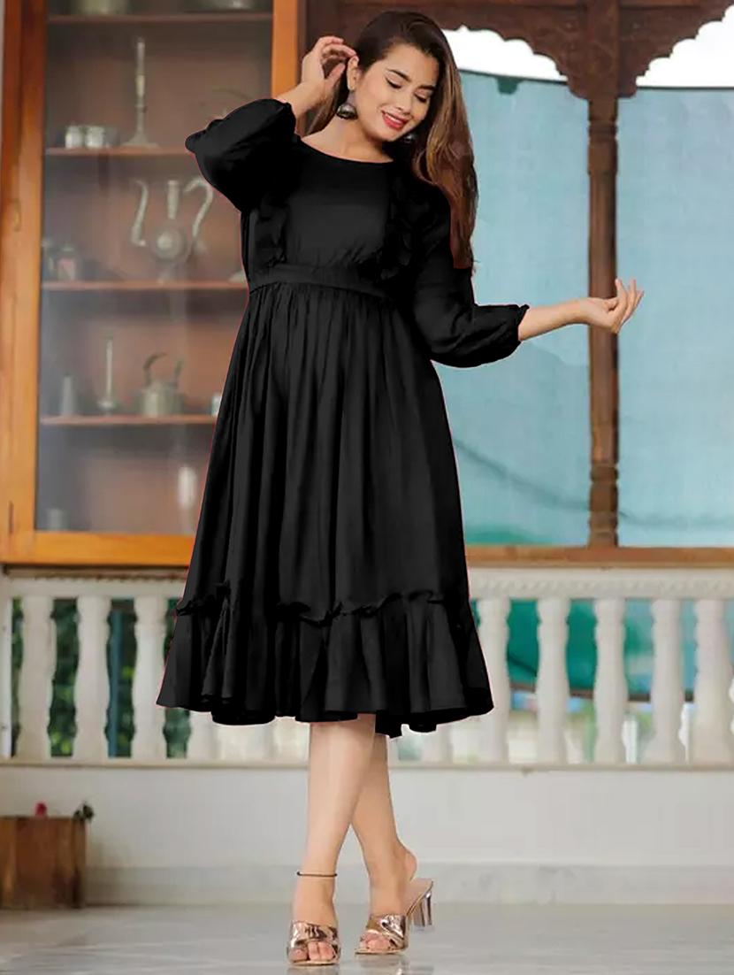 women solid puff sleeve tiered dress - 21982109 - Standard Image - 2