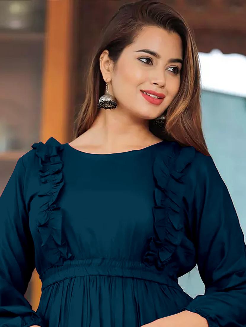 women solid puff sleeve tiered dress - 21982110 - Standard Image - 2