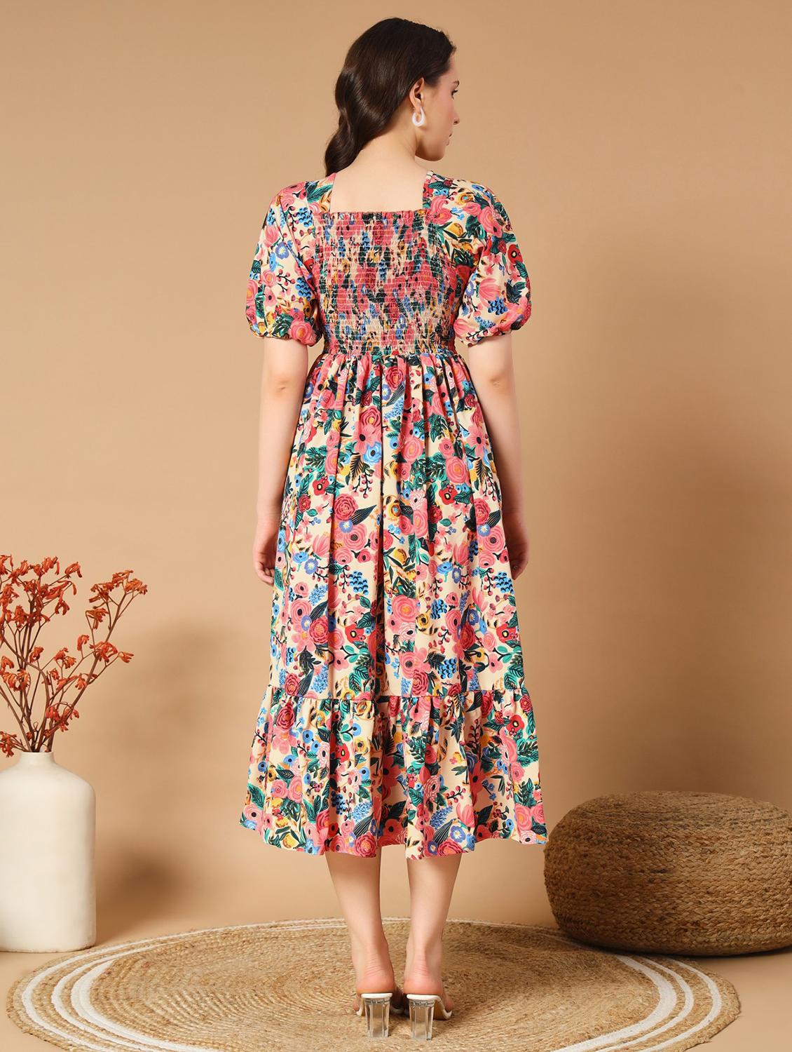 women printed puff sleeve tiered dress - 21982125 -  Standard Image - 2