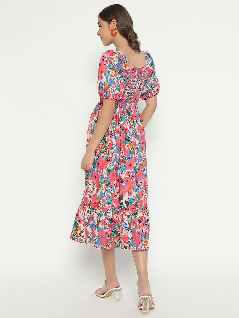 women printed puff sleeve tiered dress - 21982149 -  Standard Image - 2