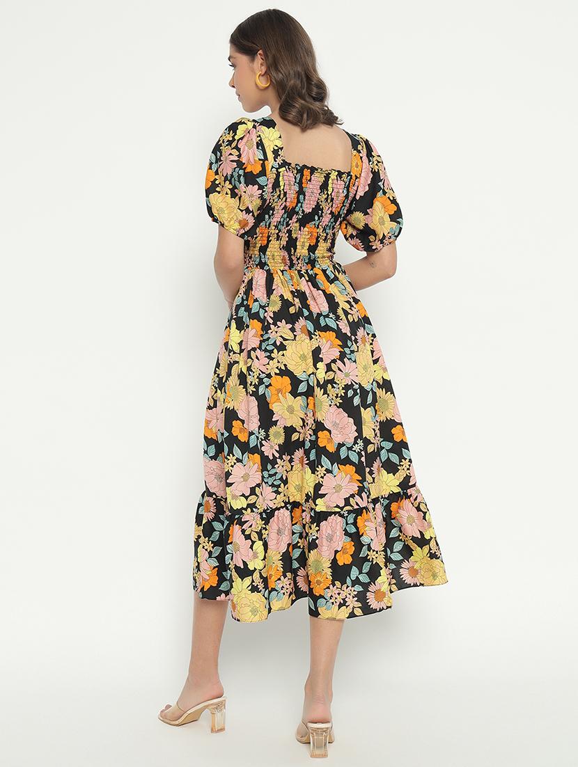 women printed puff sleeve tiered dress - 21982153 - Standard Image - 2