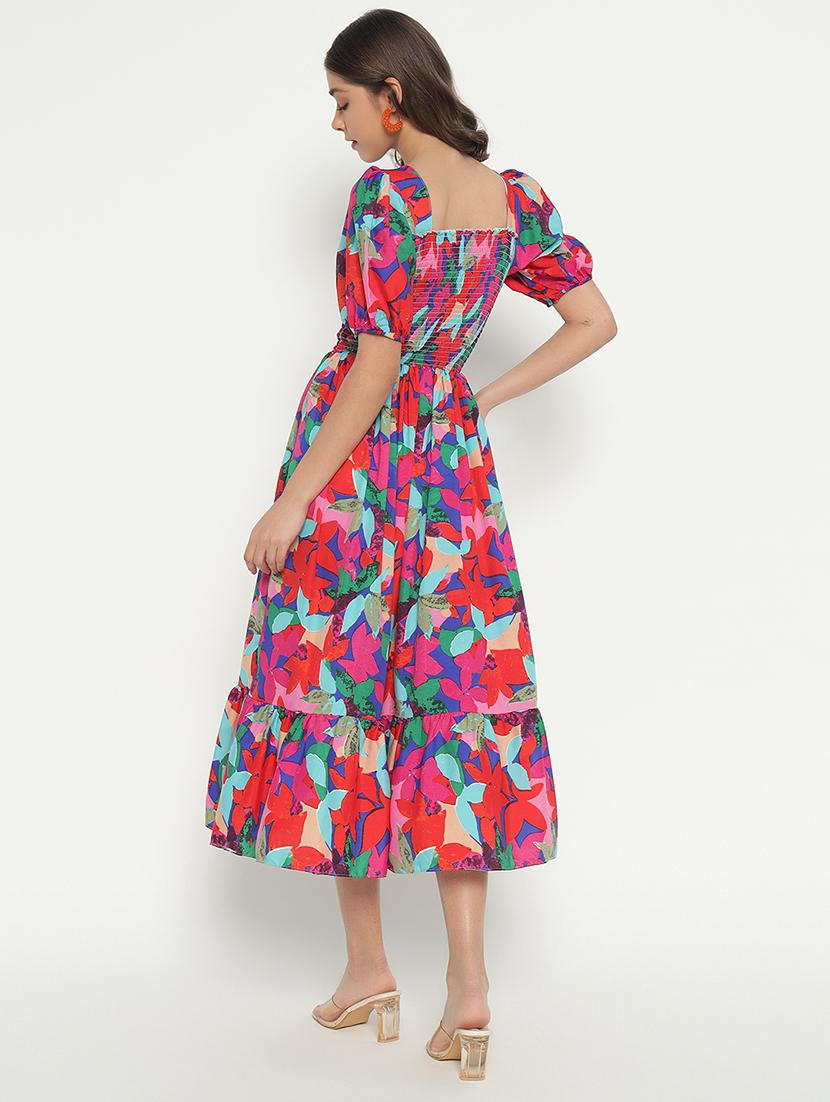 women printed puff sleeve tiered dress - 21982154 - Standard Image - 2