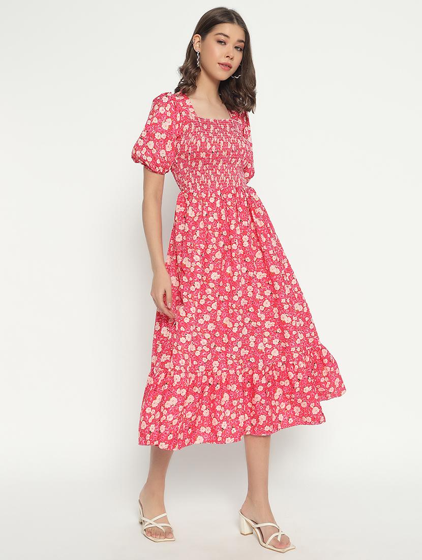 women printed puff sleeve tiered dress - 21982168 - Zoom Image - 0