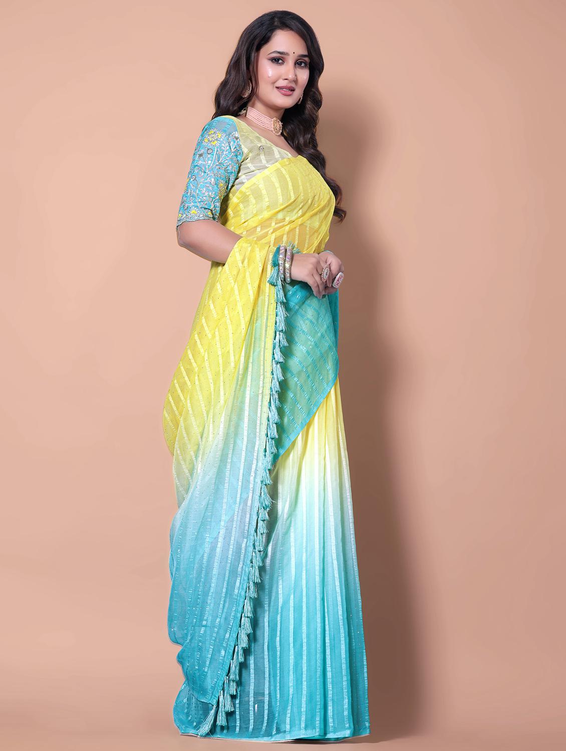 women ombre printed embellished saree with blouse - 21982171 - Standard Image - 2