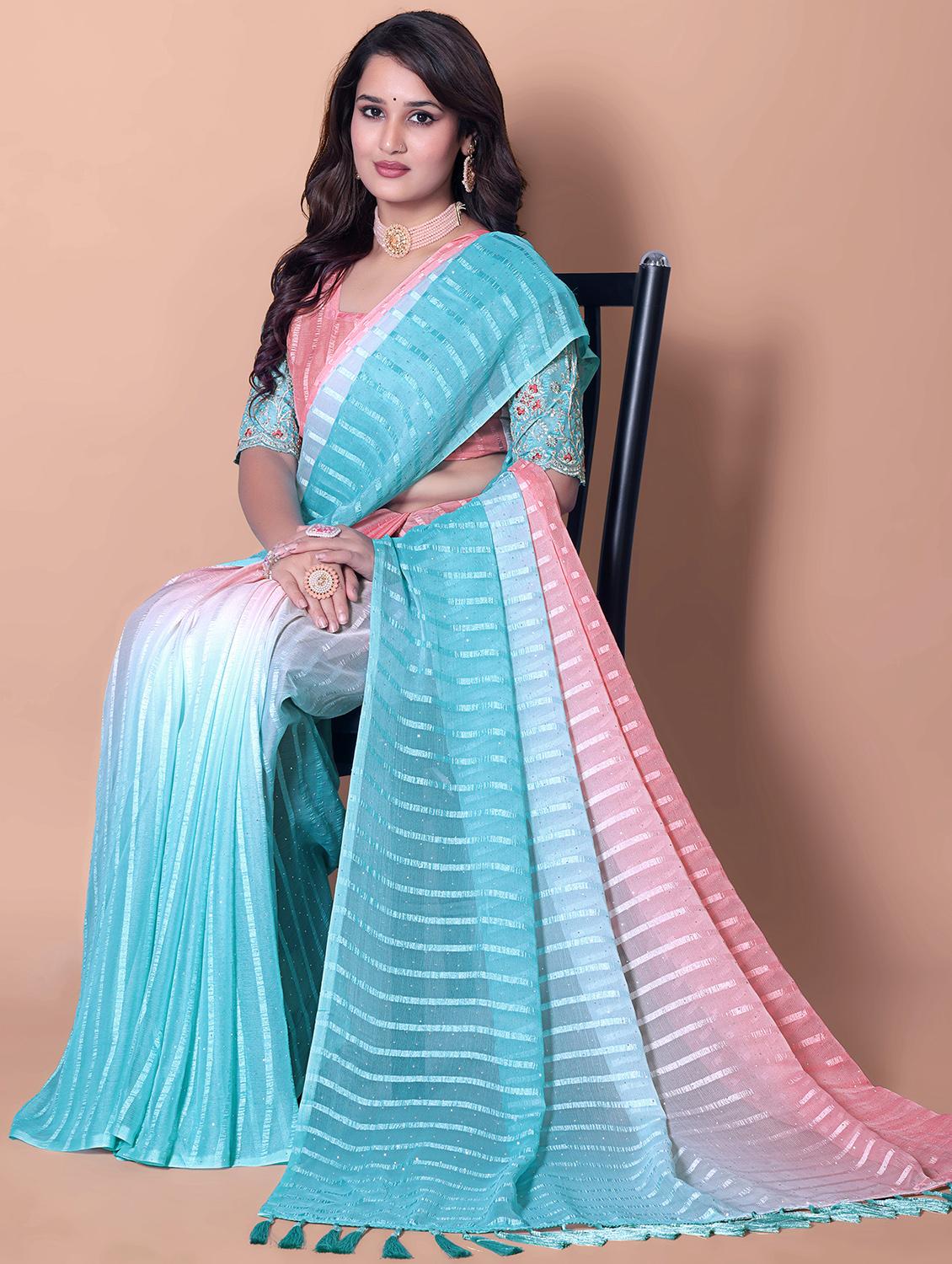 women ombre printed embellished saree with blouse - 21982174 - Standard Image - 2