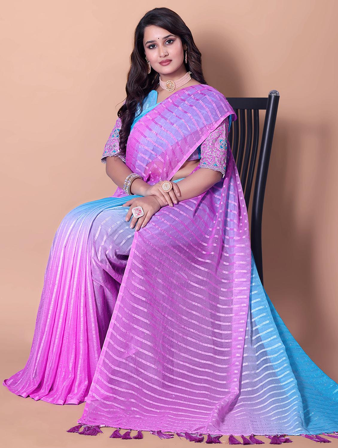 women ombre printed embellished saree with blouse - 21982175 - Standard Image - 2