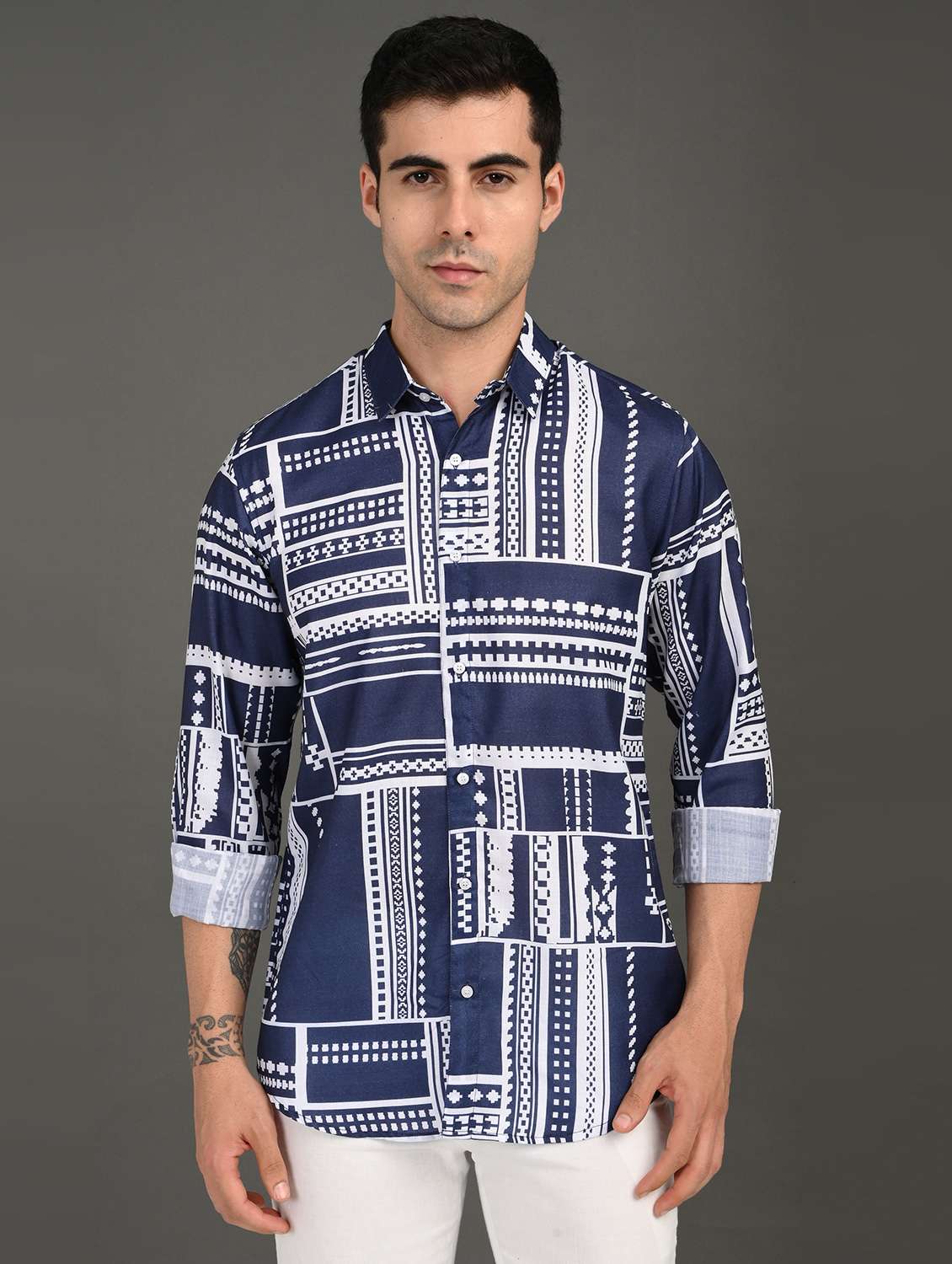 men printed long sleeve regular fit casual shirt - 21982179 -  Standard Image - 2