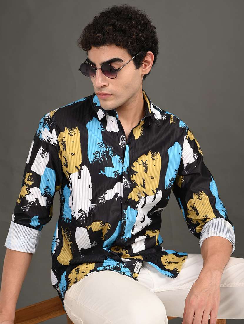 men printed long sleeve regular fit casual shirt