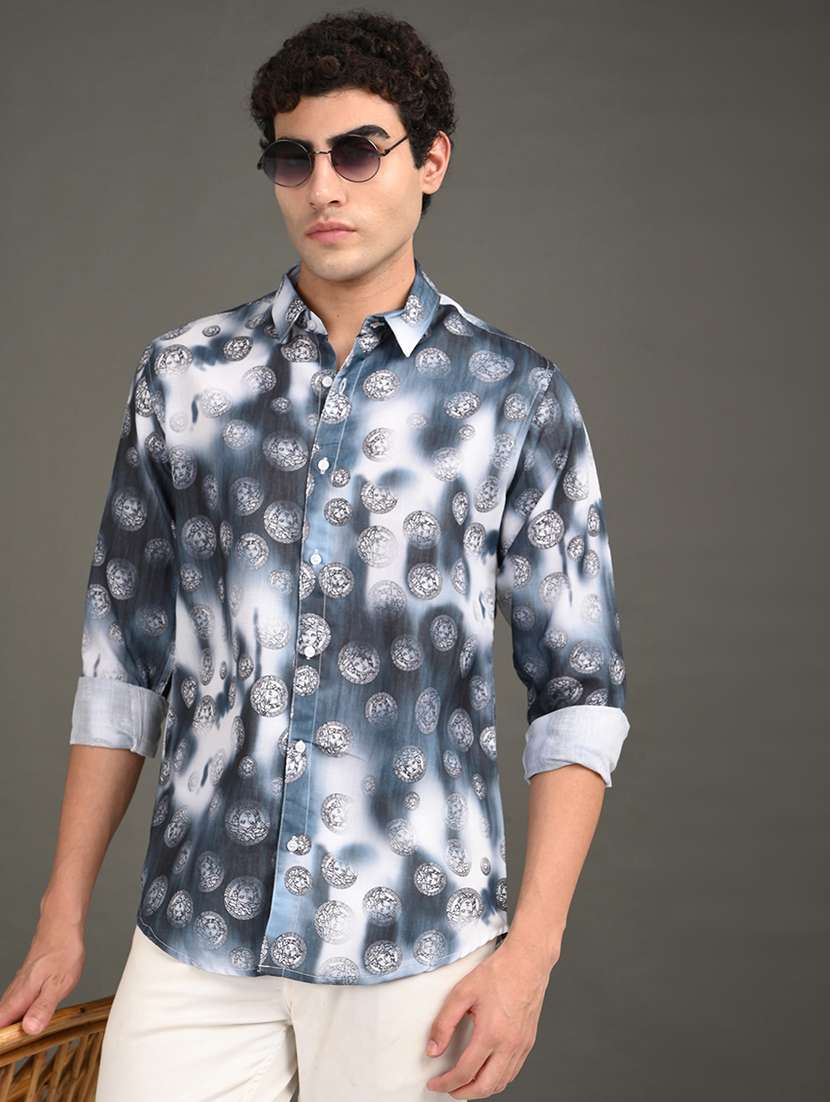men printed long sleeve regular fit casual shirt