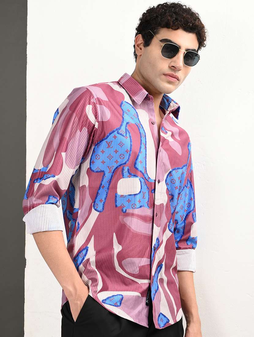men printed long sleeve regular fit casual shirt