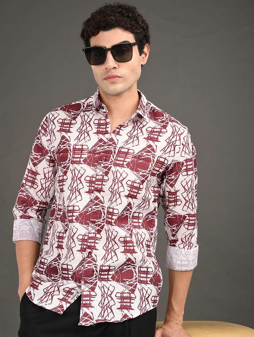 men printed long sleeve regular fit casual shirt