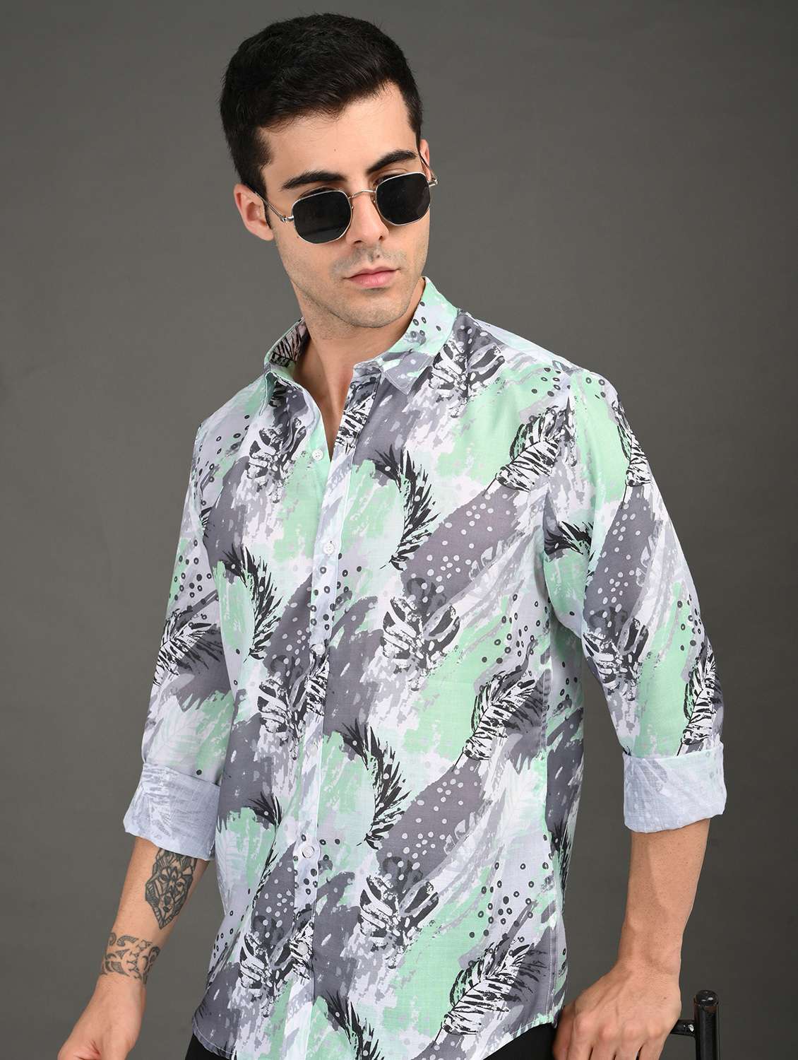 men printed long sleeve regular fit casual shirt