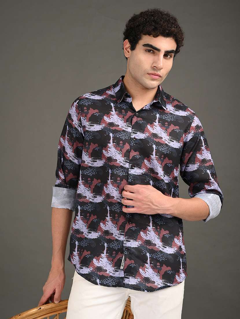 men printed long sleeve regular fit casual shirt