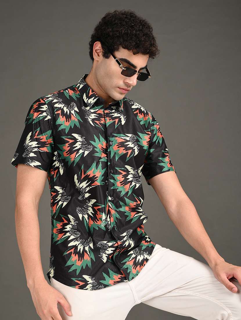 men printed short sleeve regular fit casual shirt