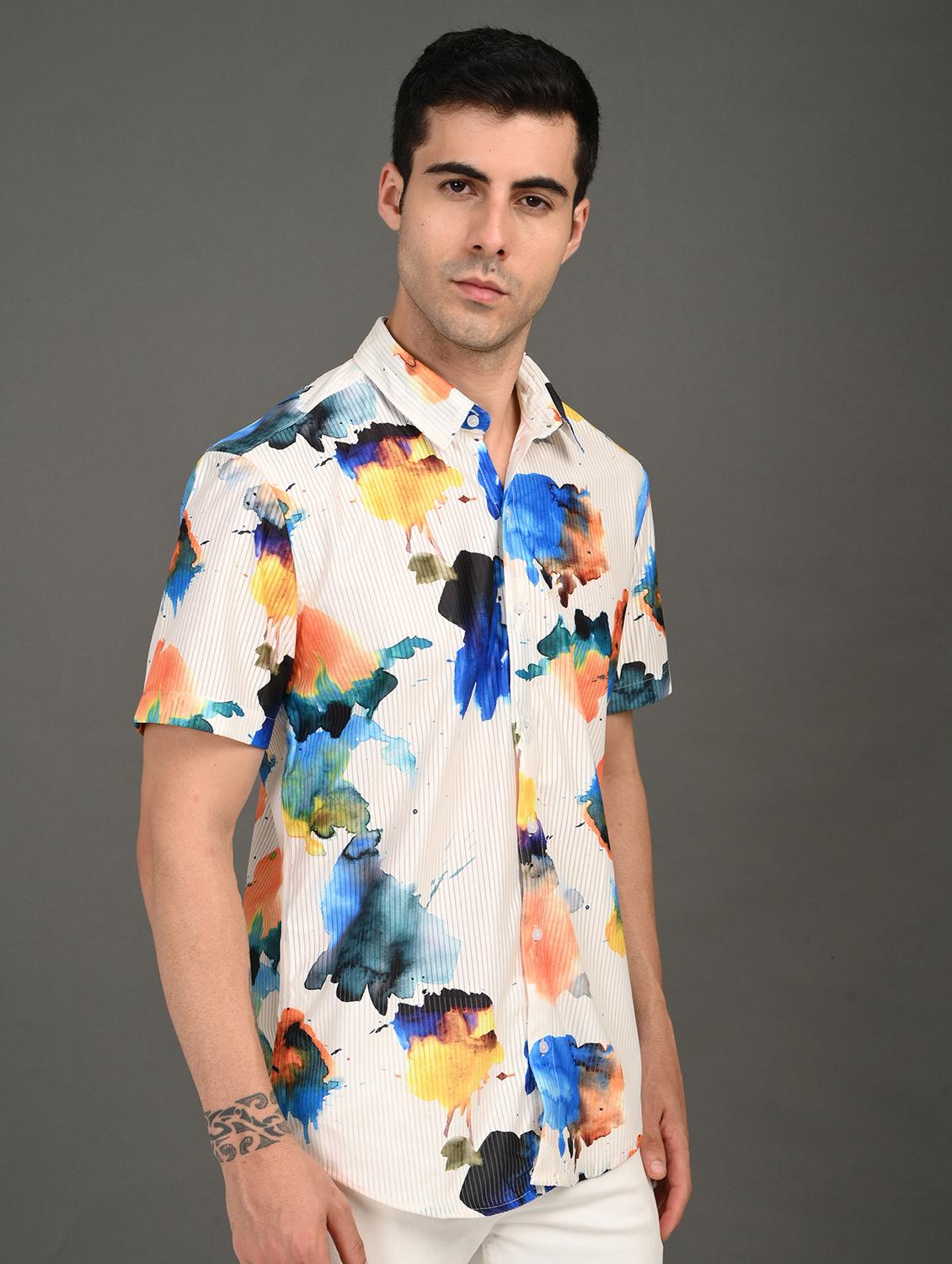 men printed short sleeve regular fit casual shirt - 21982240 - Standard Image - 2
