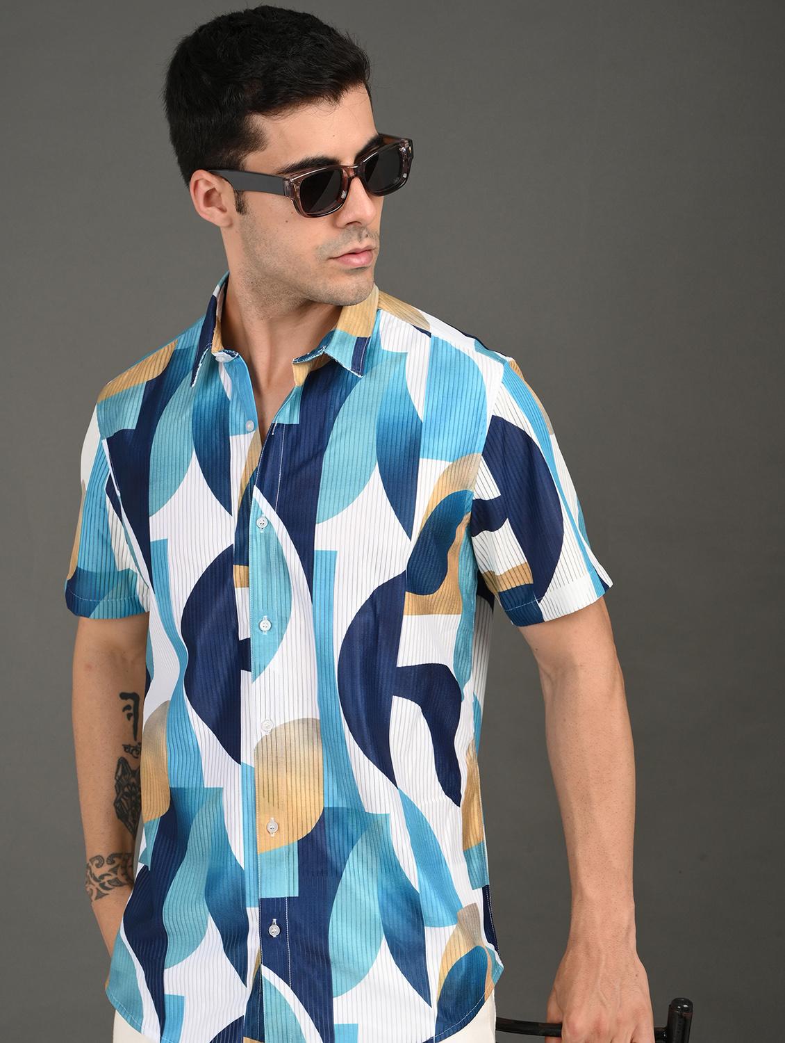 men printed short sleeve regular fit casual shirt - 21982245 - Zoom Image - 0