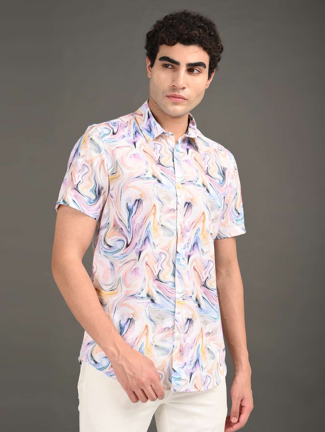 men printed short sleeve regular fit casual shirt - 21982246 - Standard Image - 2