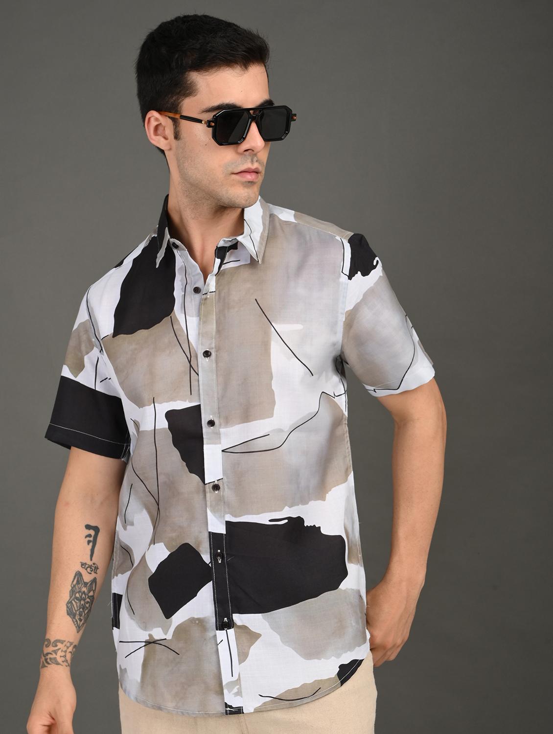 men printed short sleeve regular fit casual shirt - 21982250 -  Zoom Image - 0