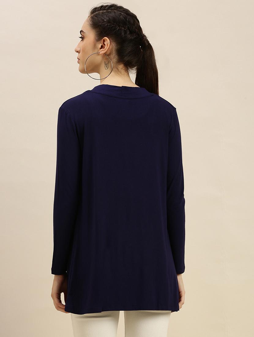 women navy blue solid long sleeve regular shrug - 21982252 - Standard Image - 2