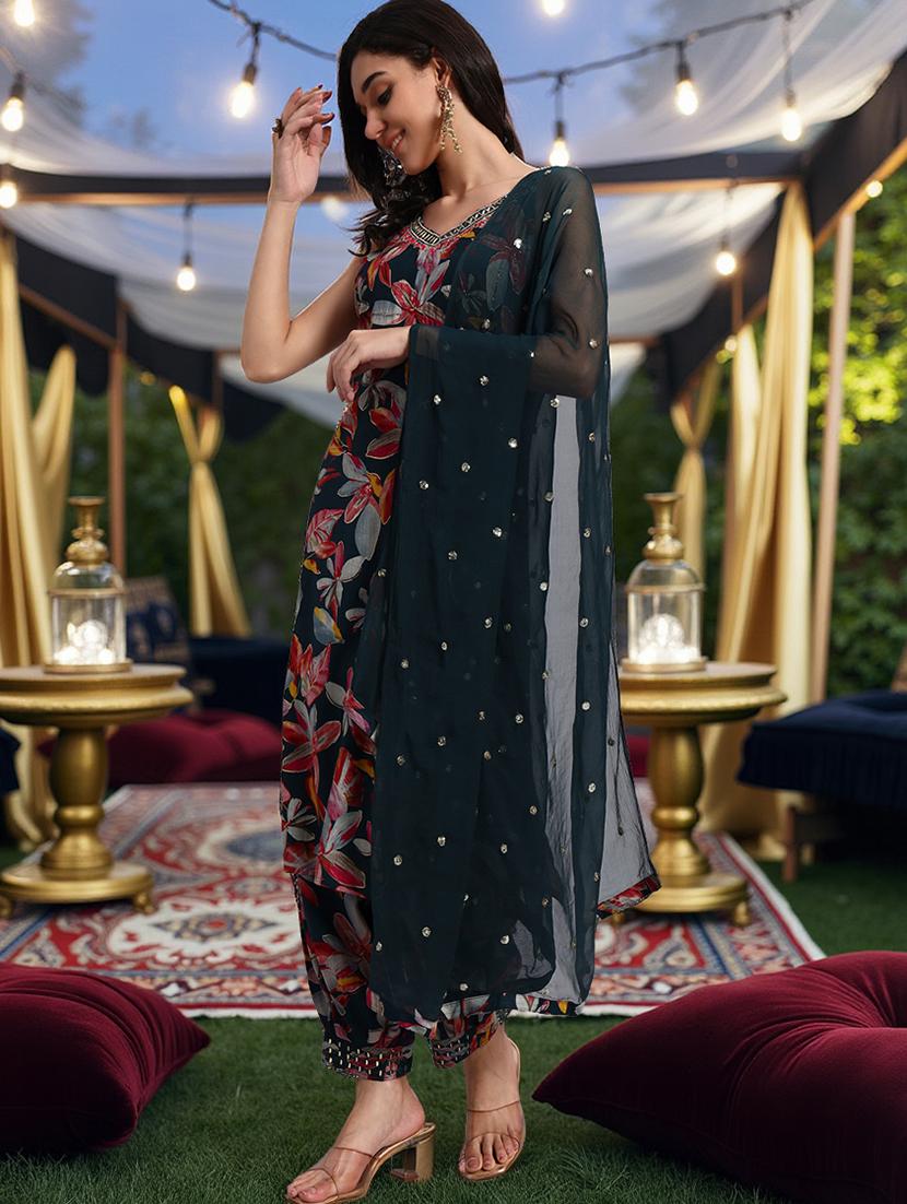 women floral sleeveless kurta pant with dupatta set - 21982268 - Standard Image - 2