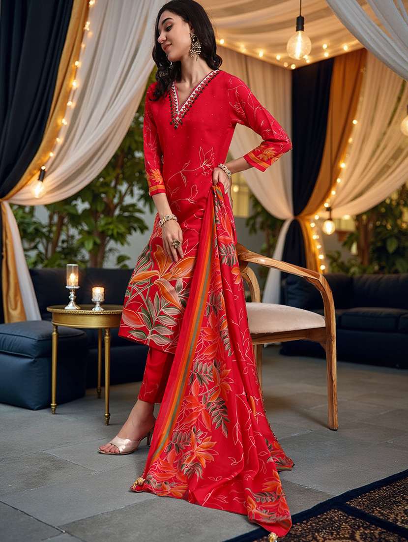 women three quarter sleeve kurta pant with dupatta set