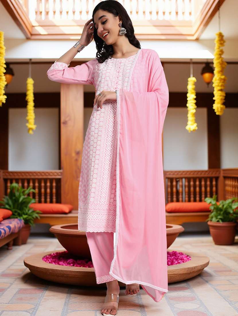 women three quarter sleeve kurta pant with dupatta set - 21982280 -  Standard Image - 2