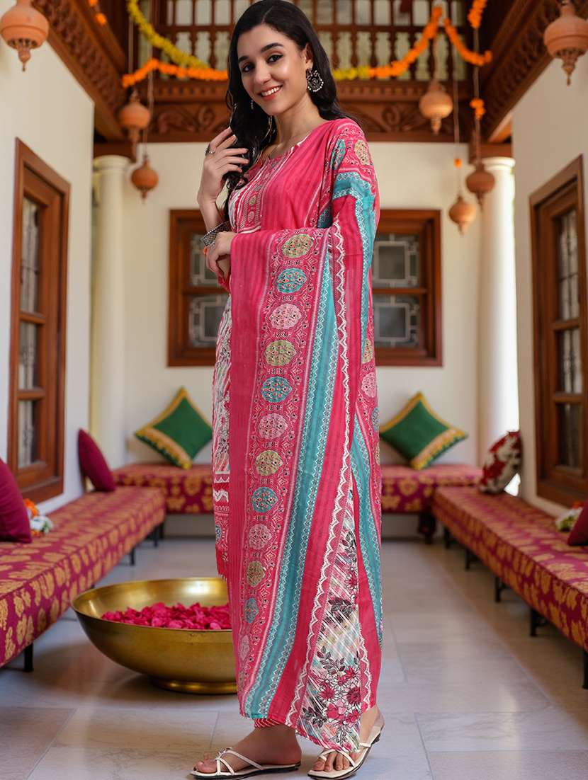 women three quarter sleeve kurta pant with dupatta set - 21982288 - Standard Image - 2