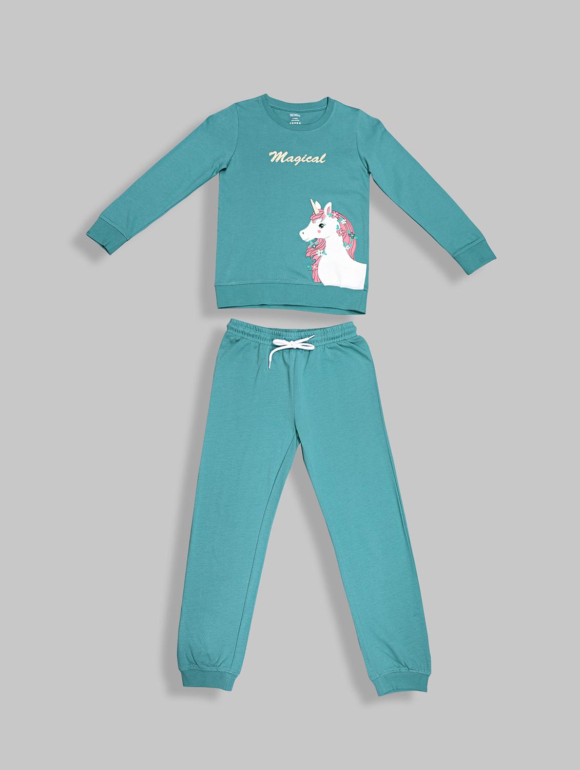 girls graphic printed long sleeve pyjama set nightwear - 21982291 - Standard Image - 2