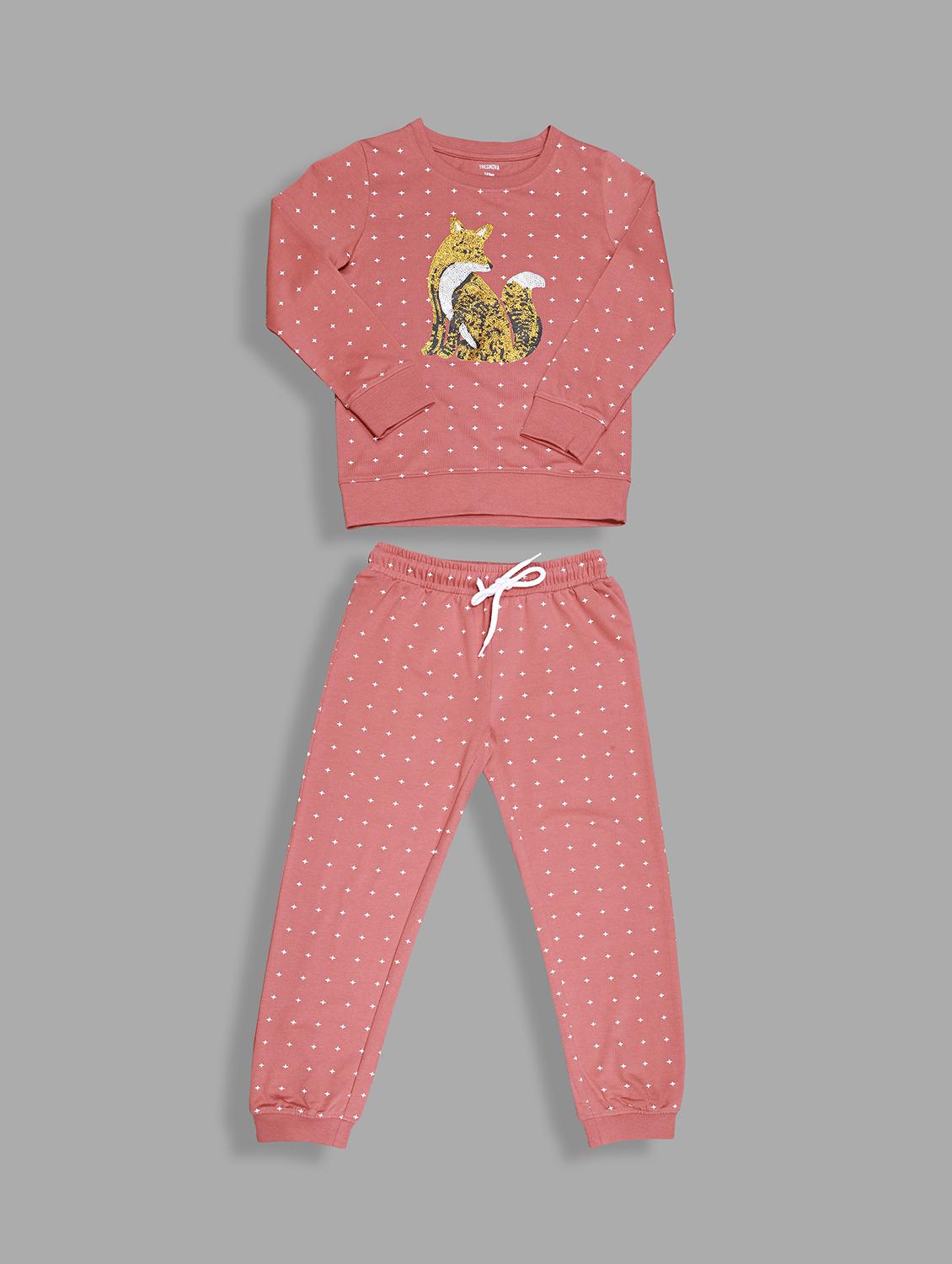 girls graphic printed long sleeve pyjama set nightwear - 21982292 - Standard Image - 2
