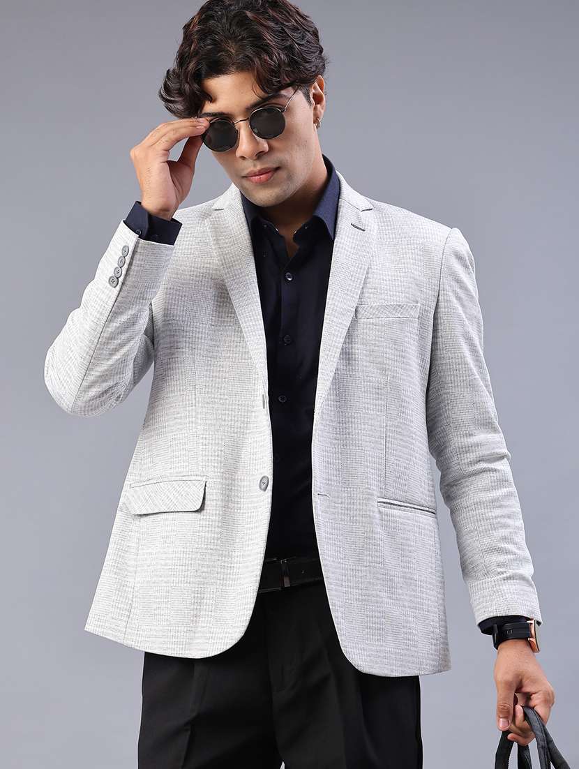 men solid lapel collar single breasted casual blazer