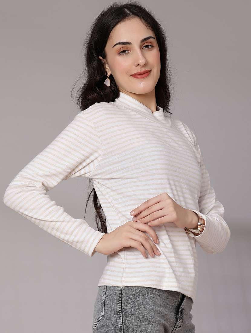 women striped mock neck long sleeve t-shirt - 21982563 -  Standard Image - 2