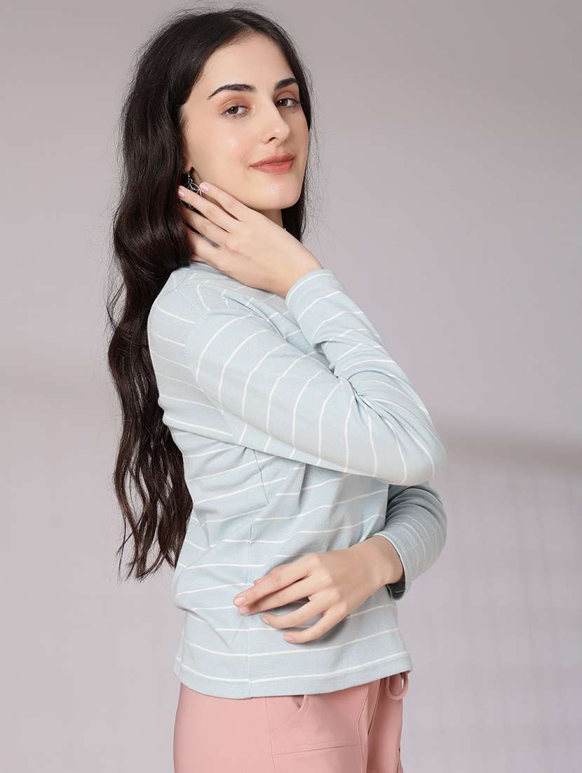 women striped mock neck long sleeve t-shirt - 21982564 -  Standard Image - 2
