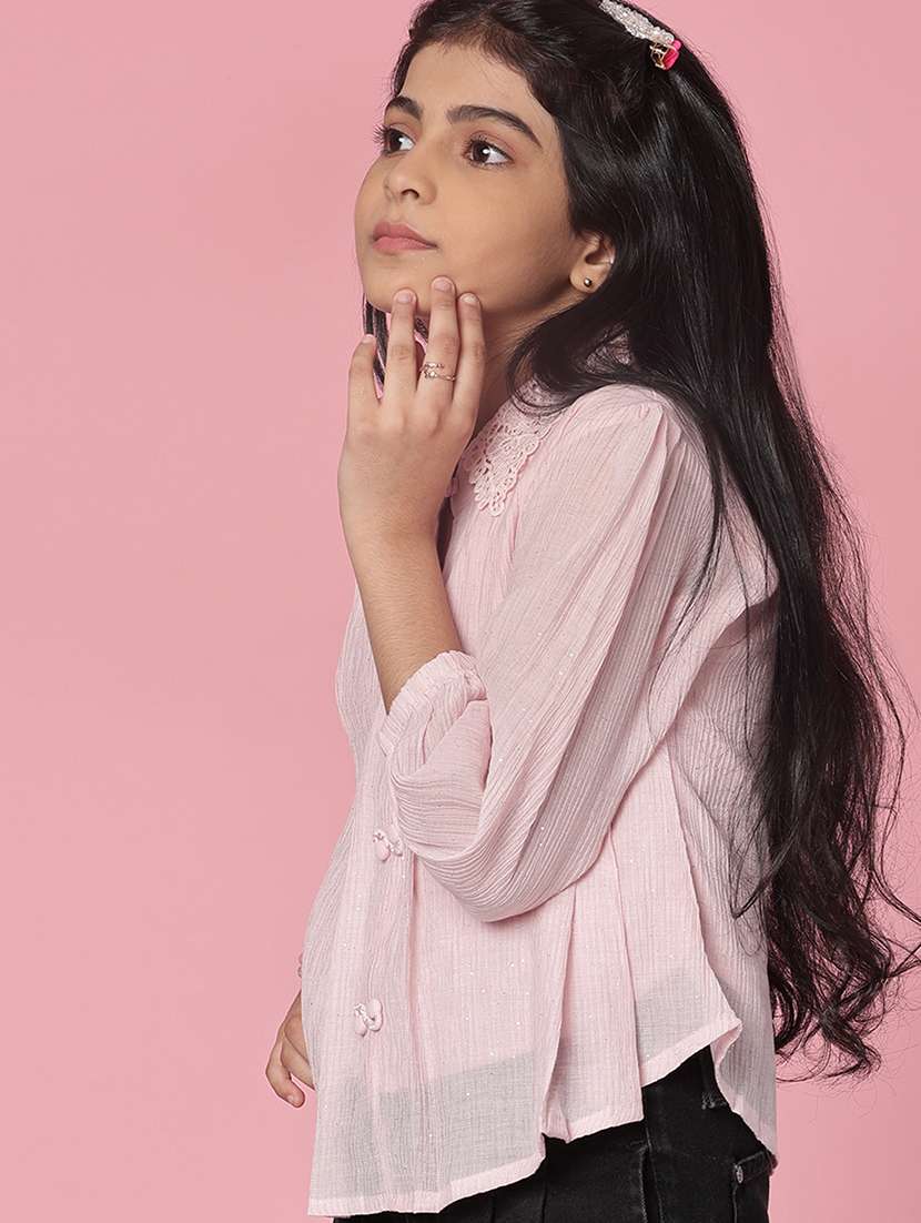 girls solid collared puff sleeve top - 21982701 -  Standard Image - 2