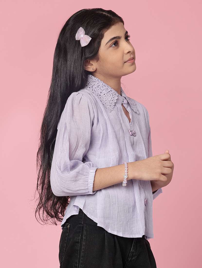 girls solid collared puff sleeve top - 21982702 -  Standard Image - 2