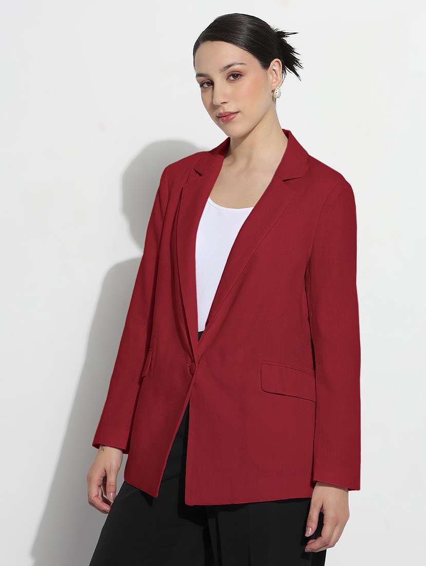 women solid long sleeve single breasted blazer