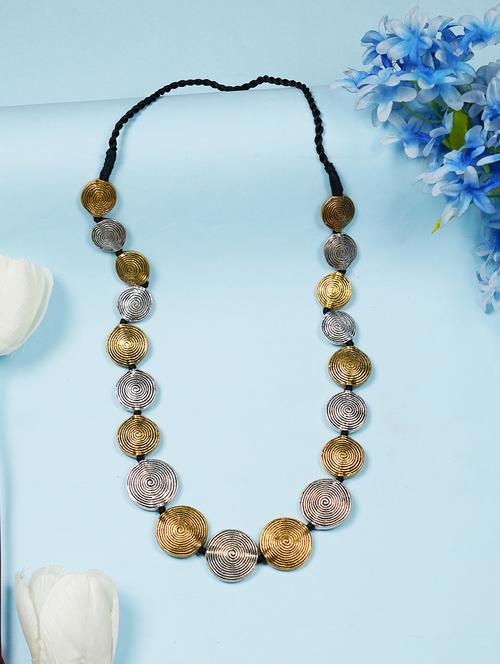 golden & silver black ethnic tribal handmade fashion long coin necklace - 21982879 - Standard Image - 0