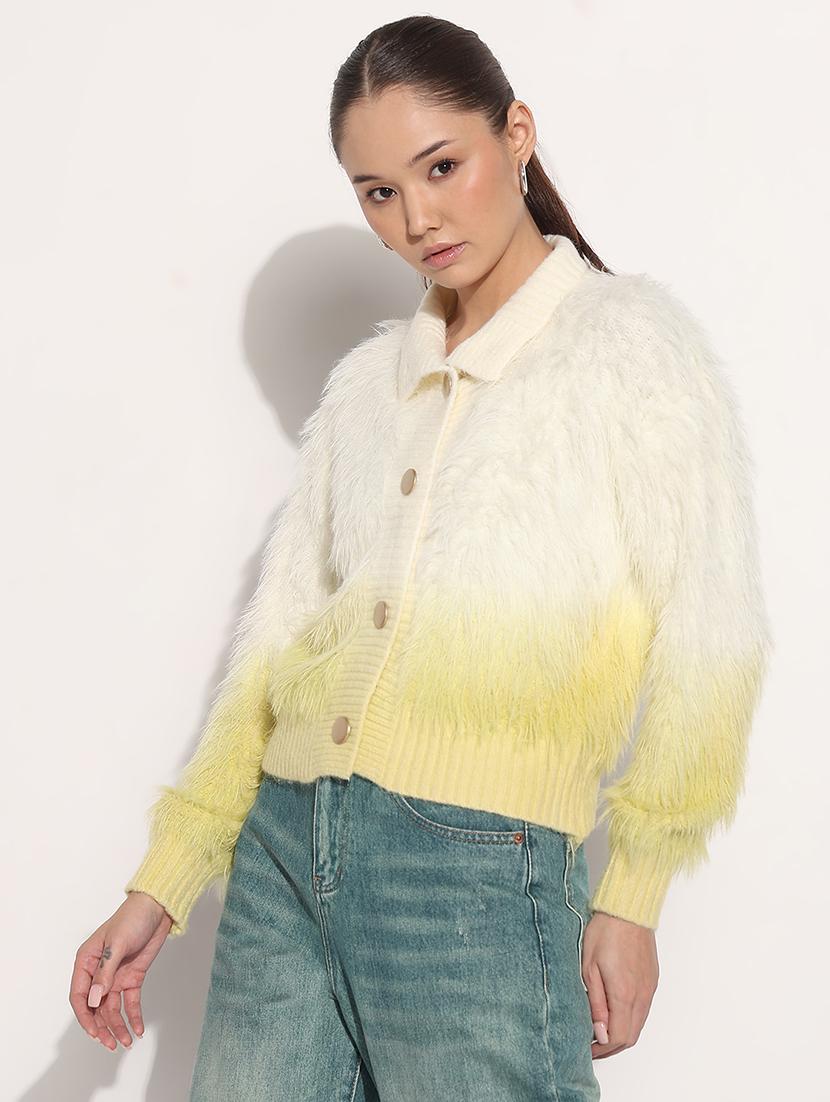 women ombre collared long sleeve cardigan - 21982932 - Standard Image - 2