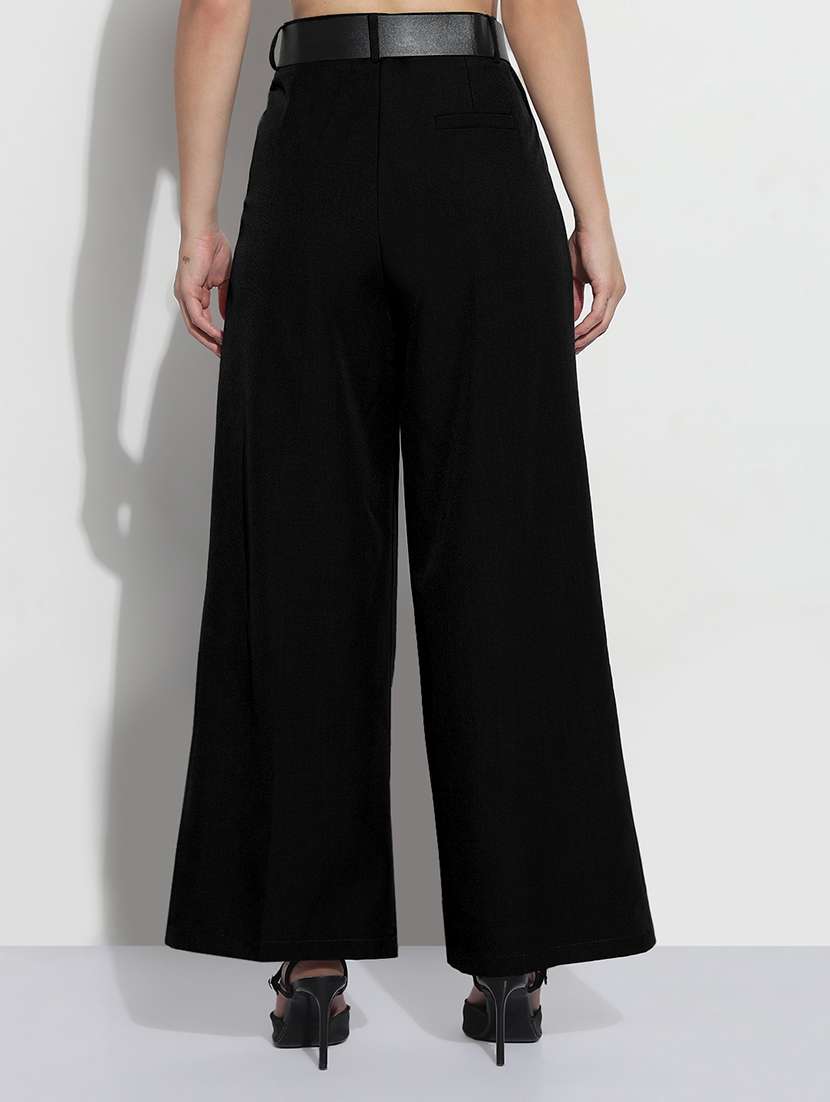 women solid high rise pleated korean pants - 21982933 - Standard Image - 2