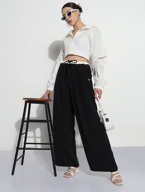 women solid high rise pleated korean pants - 21982934 -  Standard Image - 0