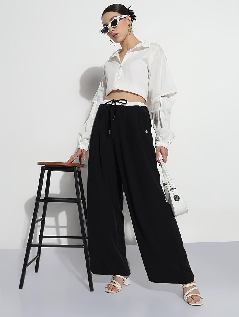 women solid high rise pleated korean pants - 21982934 -  Zoom Image - 0