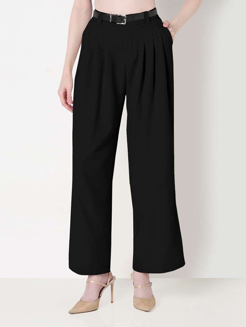 women solid high rise pleated korean pants  - 21982935 -  Standard Image - 2