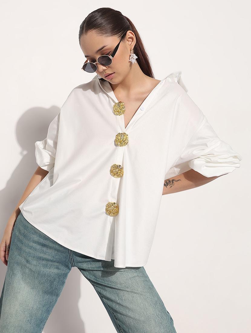 women white solid long sleeve relaxed fit shirt - 21982936 - Zoom Image - 0